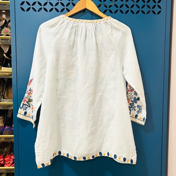 NWOT Johnny Was Linen Embroidered Boho Tunic Floral Tie Neck Peasant Top Size S - Picture 6 of 12